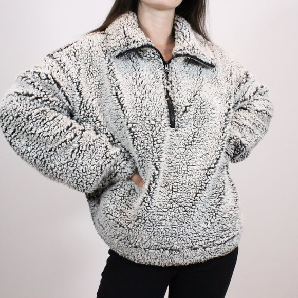 *Thread + Supply 3/4 Zip Grey Teddy Sweater - Picture 3 of 10